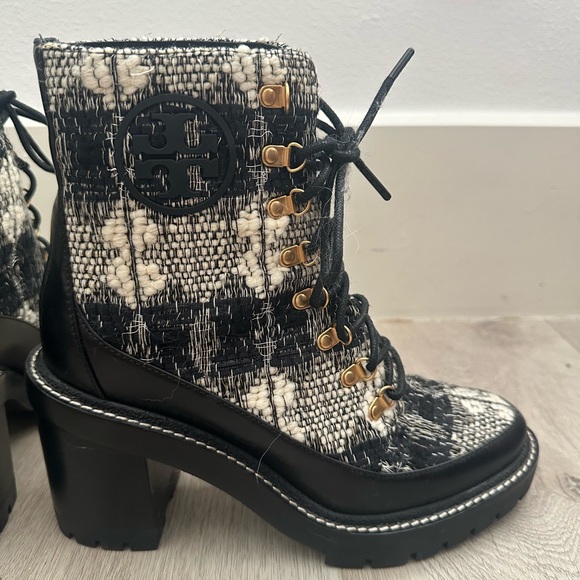 Tory Burch Tweed fand Leather Miller Lug Sole Combat Boots Size 8 1/2 women - Picture 3 of 4